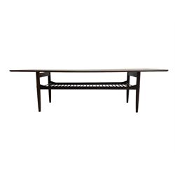 Kofod Larsen for G-Plan - teak coffee table, rectangular top over undertier, on tapering supports