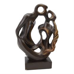 Bronzed 'Wedding Rings' sculpture after Jan Martel, H35cm