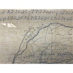 Boer War cotton handkerchief printed with portraits of Lord Roberts and Queen Victoria with a map of Southern Africa and Kipling's The Absent Minded Beggar, framed, handkerchief 44.5 x 43cm