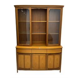 Nathan - teak wall display unit, two glazed doors encasing six glass shelves, above three drawers and three cupboards