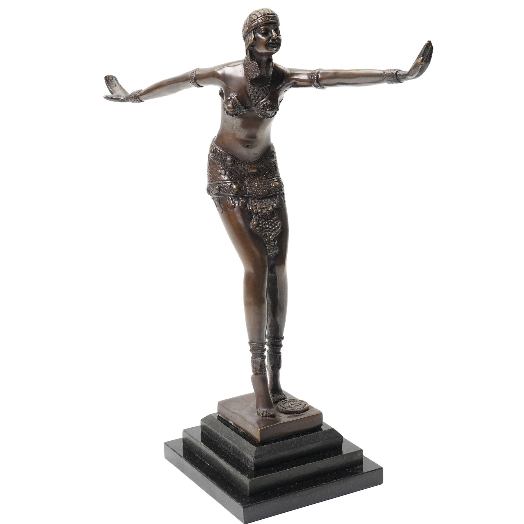 After Chiparus - Bronze Art Deco style  figure 'Phoenician Dancer' with foundry mark on stepped base H41cm
