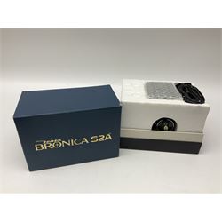 Bronica S2a, type 2 camera body, Serial no. CB152124, with 'Nikon NIKKOR-P 1:2.8 f=75mm' lens, serial no. 190143, in original box 