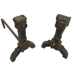 Pair of cast iron andirons or fire dogs