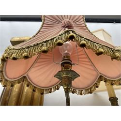 Green onyx and gilt metal table lamp decorated with puttos, together with gilt jardiniere stand and two other table lamps, stand H62cm