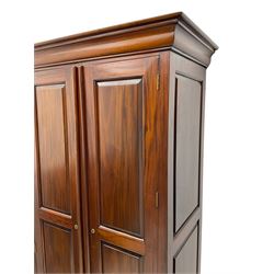 Barker & Stonehouse - 'Grosvenor' mahogany double wardrobe, projecting cornice over two panelled doors and panelled sides, on bracket feet