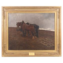 John Atkinson (Staithes Group 1863-1924): 'Mid Day Bait', oil on canvas signed, titled on plaque, also faintly inscribed verso 42.5cm x 53cm 