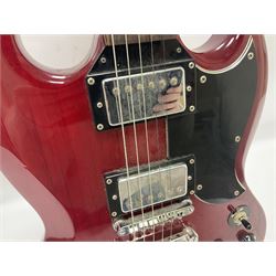 Vintage VS6M Reissued Series six string electric guitar, with solid body in cherry red finish, in carrying case, guitar L103cm