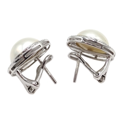  Pair of 18ct white gold mabe pearl and diamond stud earrings, hallmarked   