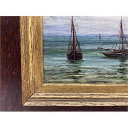 Thomas Barrett (Staithes Group 1845-1924): 'Clovelly Fishing Boats', oil on canvas signed and dated 1879, titled on label verso 14cm x 22cm