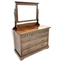 Edwardian mahogany dressing chest with mirror, over three short and three long graduated drawers