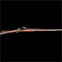 19th century 1793 Brown Bess flintlock musket, the 100cm barrel with ram rod under, full walnut stock with brass butt, carrying sling brackets, action marked Parsons and period triangular socket bayonet, L139cm
