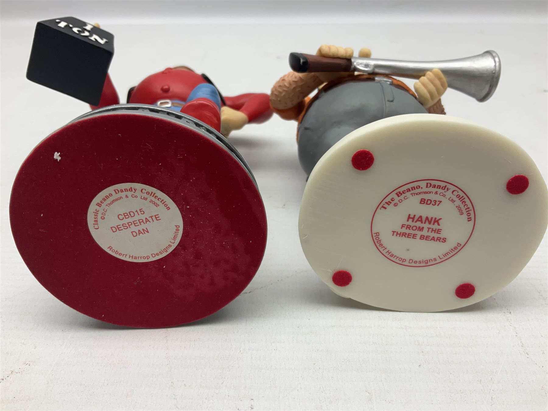 Ten Robert Harrop figures from the Beano Dandy collection, comprising Desperate Dan Keep on Rolling BDS10, Hank From The Three Bears BD37, Desperate Dan CBD15, Little Plum CBD23, 'Erbert CBD16, Fatty CBD08, Babyface Finlayson CBD06, Roger the Dodger CBD04, Beryl the Peril CBD17 and Collectors Plaque BDCP, all with boxes