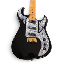 Burns Club Series Marquee electric guitar, serial no. 2070044, circa   early 2000s, black gloss body with marbled metallic blue scratch plate, in a Stagg soft case, guitar L99cm