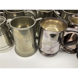 Collection of pewter and silver-plated trophy cups and presentation tankards, largest H28cm
