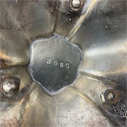 Silver plated centrepiece, with a triform base formed as three Hippocampus with beaded detail, numbered 3682 to the base, H18cm 