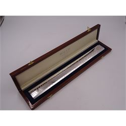 Modern silver 'Churchill Rule of Life' ruler, by Richard Jarvis of Pall Mall, engraved with the significant events and dates of Winston Churchill's life, from his birth in 1874 to his funeral in 1965, hallmarked Richard Jarvis, London 2007, L33.5cm, within wooden fitted case, with applied portrait to cover and silk and velvet lined interior