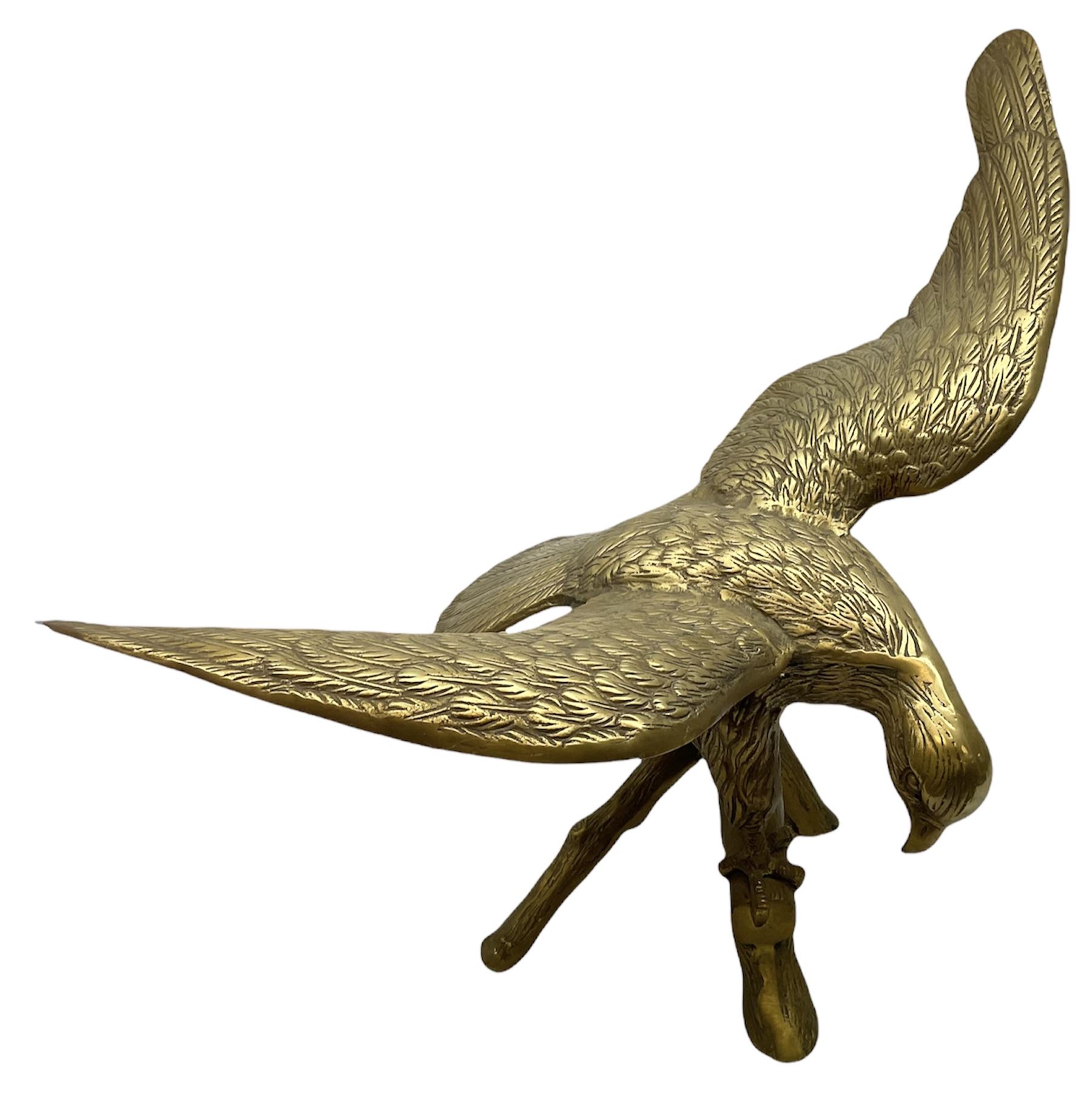 Large brass figure of an eagle on a branch, H51.5cm