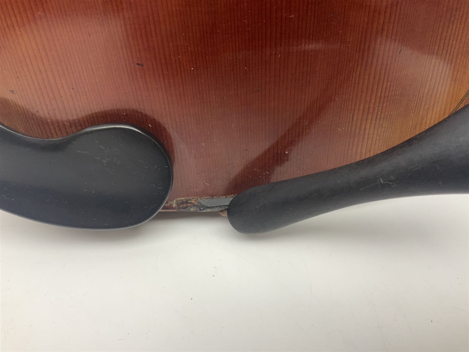 Saxony violin c1900 with 36cm two-piece maple back and ribs and spruce top; bears label 'Antonius Stradivarius Cremonensis Faciebat Anno 17**' L59cm overall; in carrying case