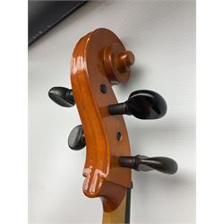 Modern Hungarian half-size cello with 69cm two-piece maple back and ribs and spruce top L114cm overall; and Stentor half size cello bearing label 'The Stentor Student II'; each in soft carrying case (2)