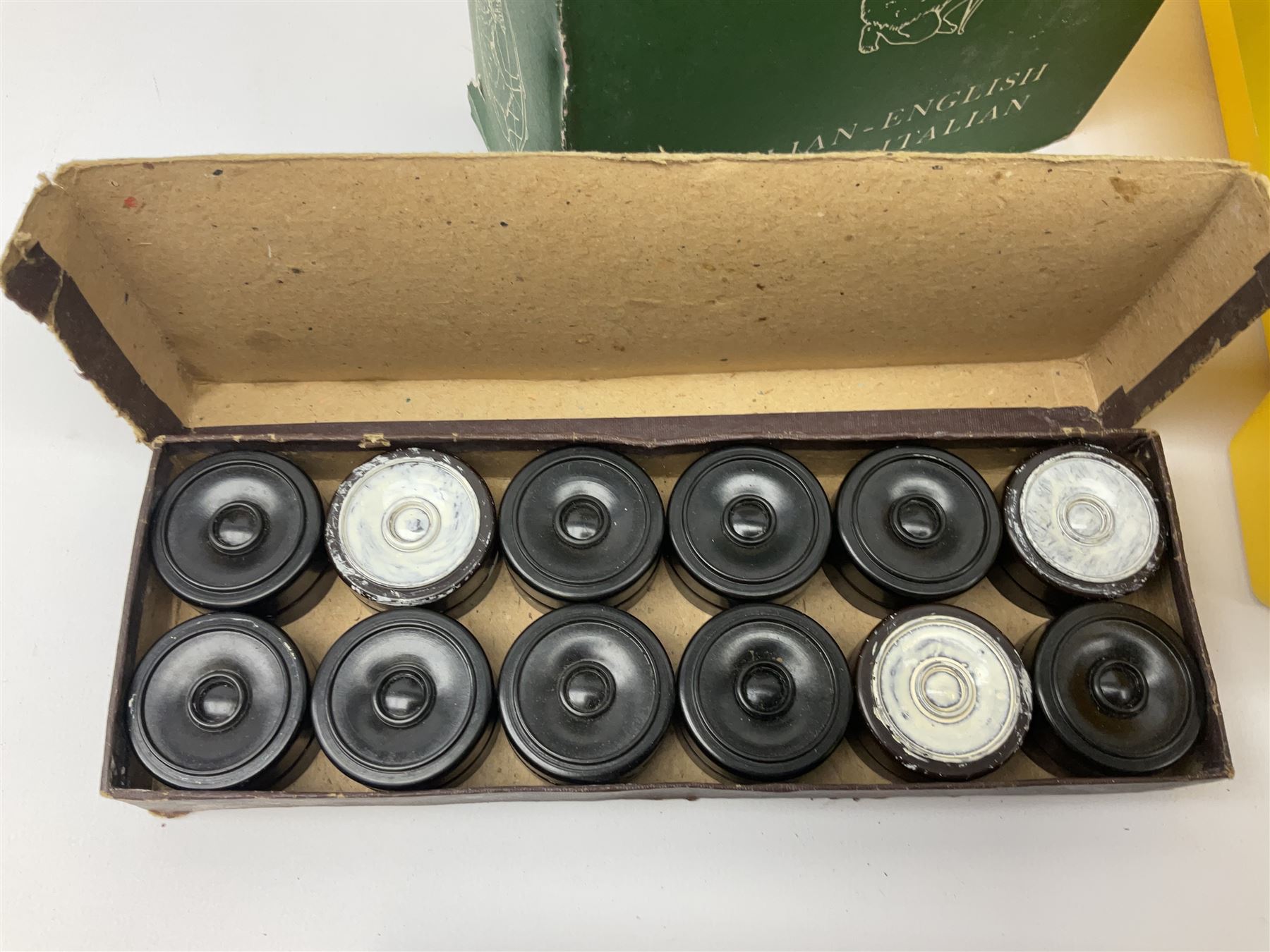 Collection of whimsy figures in a wooden display case, together with other assorted collectables, including stamps, pin badges etc