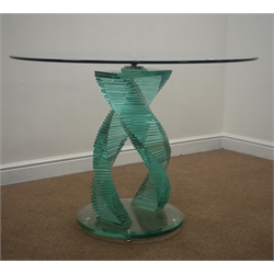  Circular glass table with double staggered twisting columns on base, D106cm, H78cm  