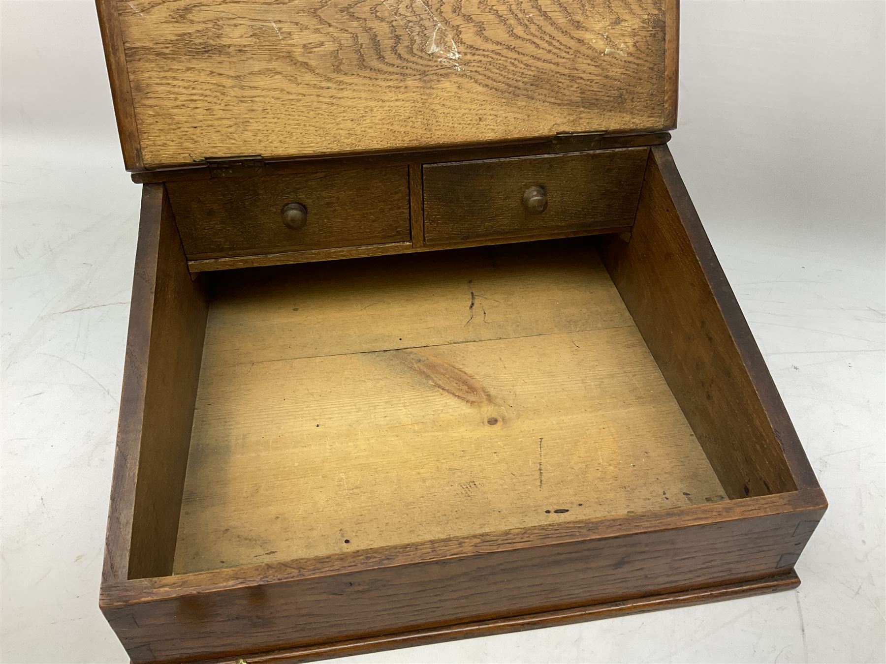Wooden writing box together with two brass seals, Cabouchon ballpoint pen in box and a twenty eight years calendar 