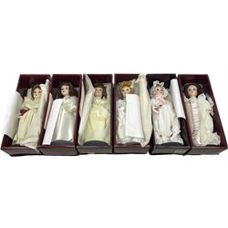 Six boxed Danbury Mint collectors dolls, with certificates, to include Betsy, Charlotte, Sarah etc 