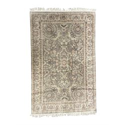 Chinese washed woollen camel ground rug, circular medallion surrounded by scrolls, the border decorated with birds and trailing floral decoration (248cm x 155cm); Chinese washed woollen pale green ground rug (125cm x 69cm); Persian design rug (186cm x 121cm) (3)