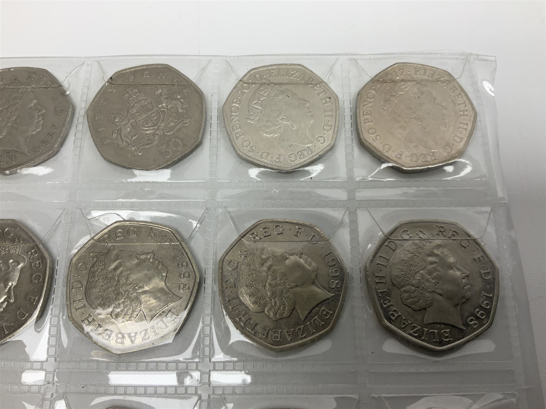 Queen Elizabeth II decimal fifty pence coins, including commemoratives, face value 11 GBP