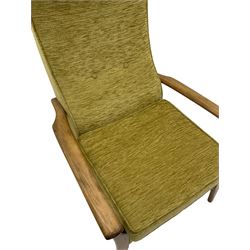 Contemporary beech framed open easy chair, upholstered loose seat cushion and back