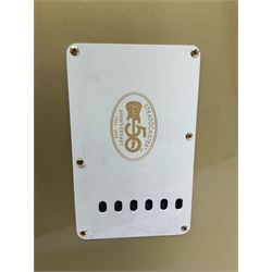 Fender Stratocaster 50th Anniversary 2004 metallic gold electric guitar; serial no.MZ4116369; L98cm; in Spider fitted case with owners manual and other paperwork, strap and belt buckle etc