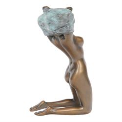 After Miguel Fernando Lopez bronze nude, modelled as a kneeling woman, signed Milo, H19cm 