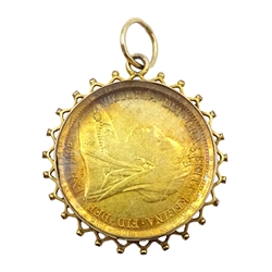 Victorian 1893 shilling, with gilt and enamel decoration, in 9ct gold and glass mount