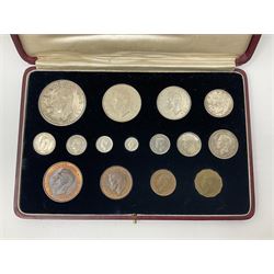 King George VI 1937 specimen coin set, fifteen coins from farthing to crown including Maundy money, in the original case
