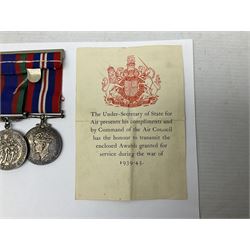 WW2 group of five medals comprising 1939-1945 War Medal, Defence Medal, 1939-1945 Star, France and Germany Star and Canadian Volunteer Service Medal; on wearing bar with ribbons; with a medal box and slip and three photographs