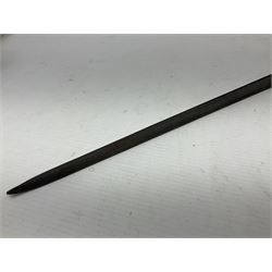 Early 19th century British Brown Bess musket rifle socket bayonet with zigzag fitting stamped D71 and triangular blade stamped 270 L55cm overall; and two other 19th century socket bayonets; no scabbards (3)