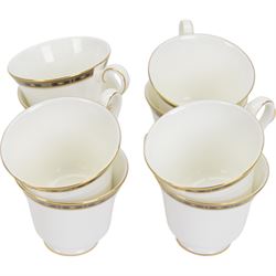 Wedgwood Ulander pattern tea and dinner service,  including teapot, covered sucrier, milk jug, cream jug, eight tea cups and saucers, twelve dinner plates, eight twin handled soup bowls and saucers, covered dish etc  