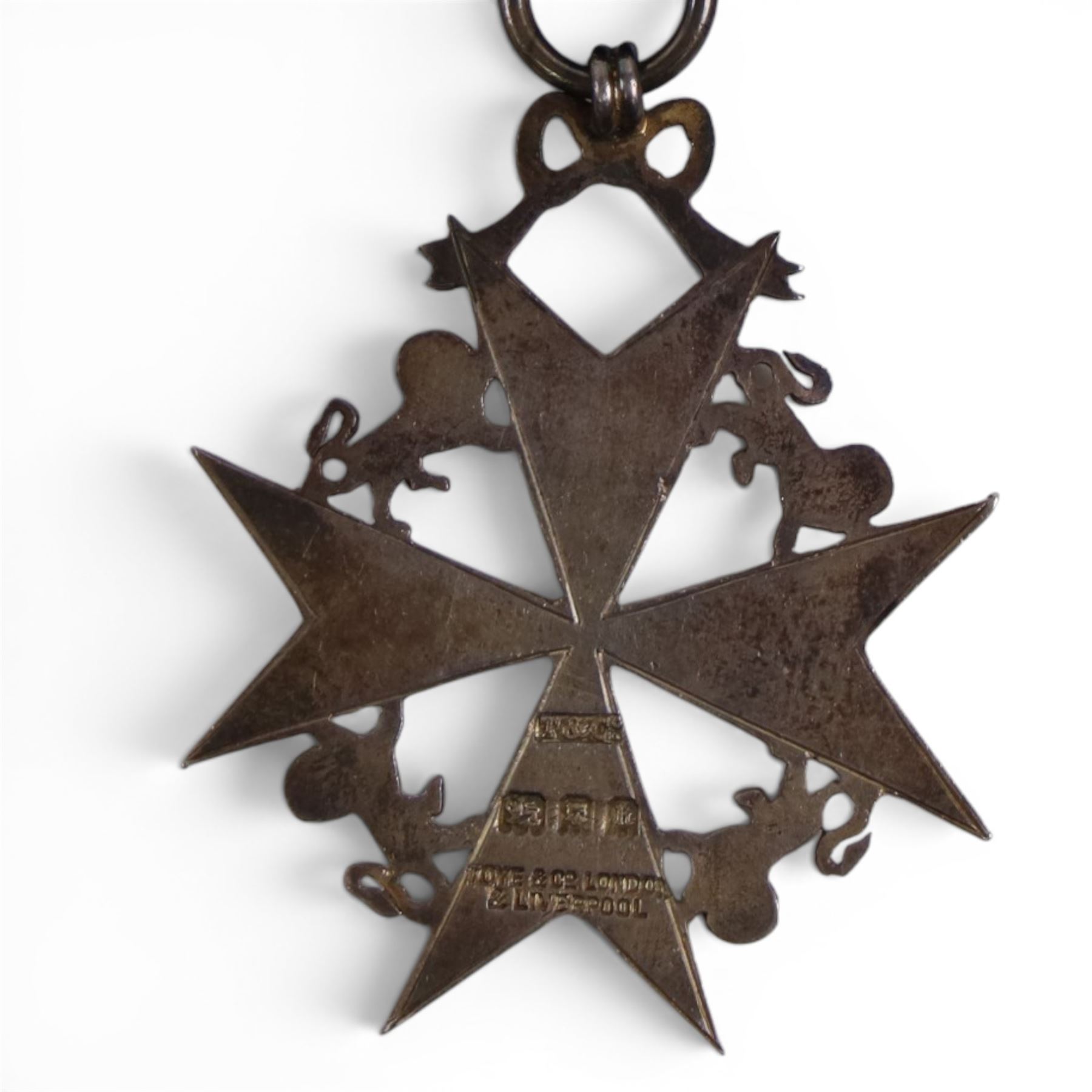 Masonic interest silver gilt and white enamel Knights Templar cross, hallmarked, together with red enamel cross and Knights templar breast star