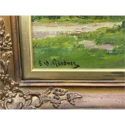 Sidney Valentine Gardner (Staithes Group 1869-1957): The Thatched Cottage, oil on canvas laid on to board signed 24cm x 34cm