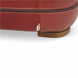Bardi, Italy - two-seat sofa and footstool, upholstered in deep red leather, stool 72x63x39cm 