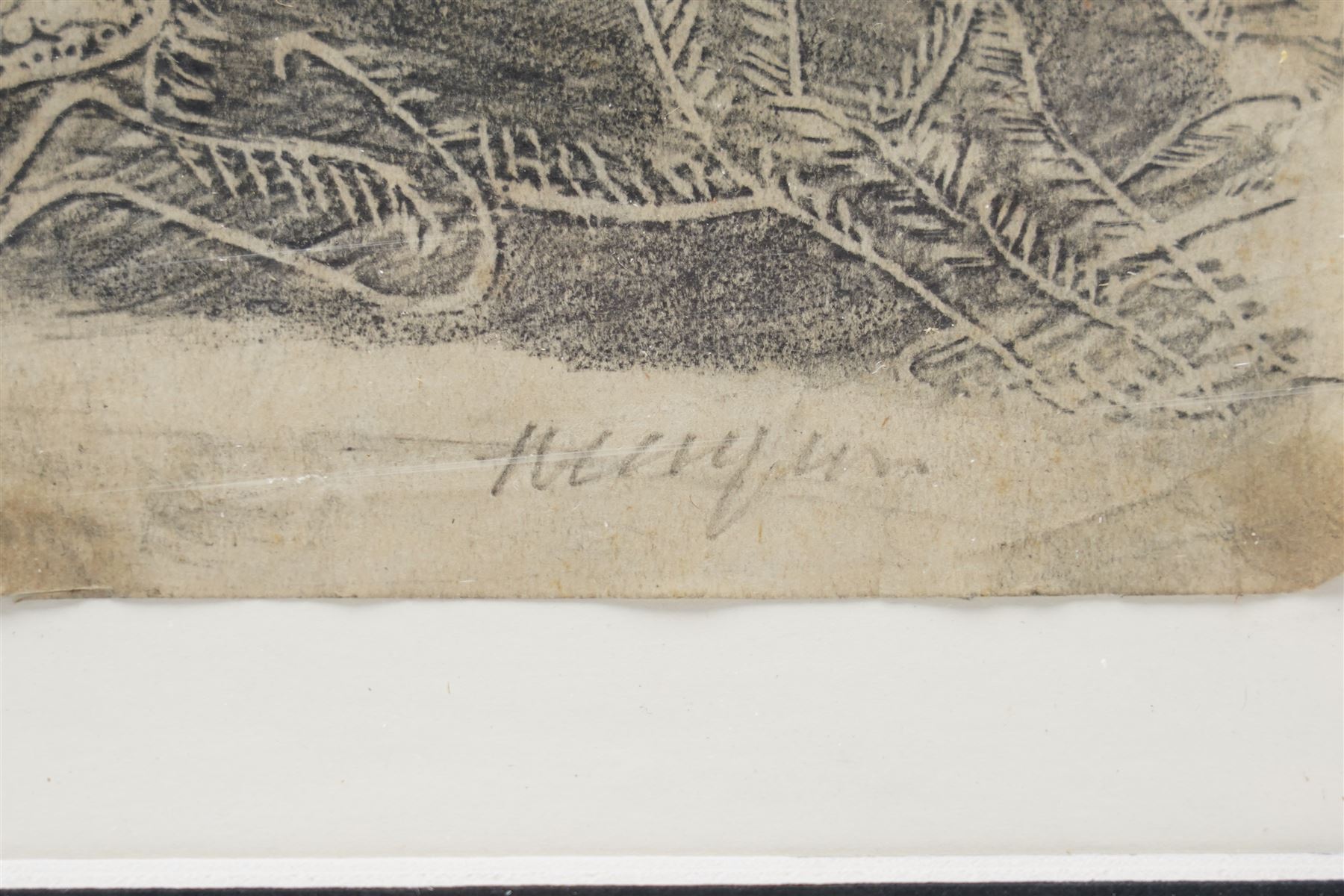 LTP Manjusri (Sri Lankan 1902-1982 - Columbo '43 Group): 'The Battle', pencil rubbing on paper signed in pencil 10cm x 27cm (unframed)
Notes: LTP Manjusri was a pioneering modern Sri Lankan artist and a founding member of the Colombo ’43 Group, known for works that integrate Buddhist themes with modern techniques across paintings, murals, and etchings.