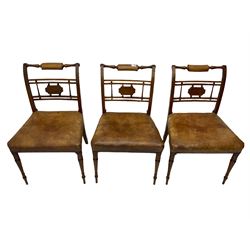 Set of six 19th century mahogany dining chairs, wide tan leather seats