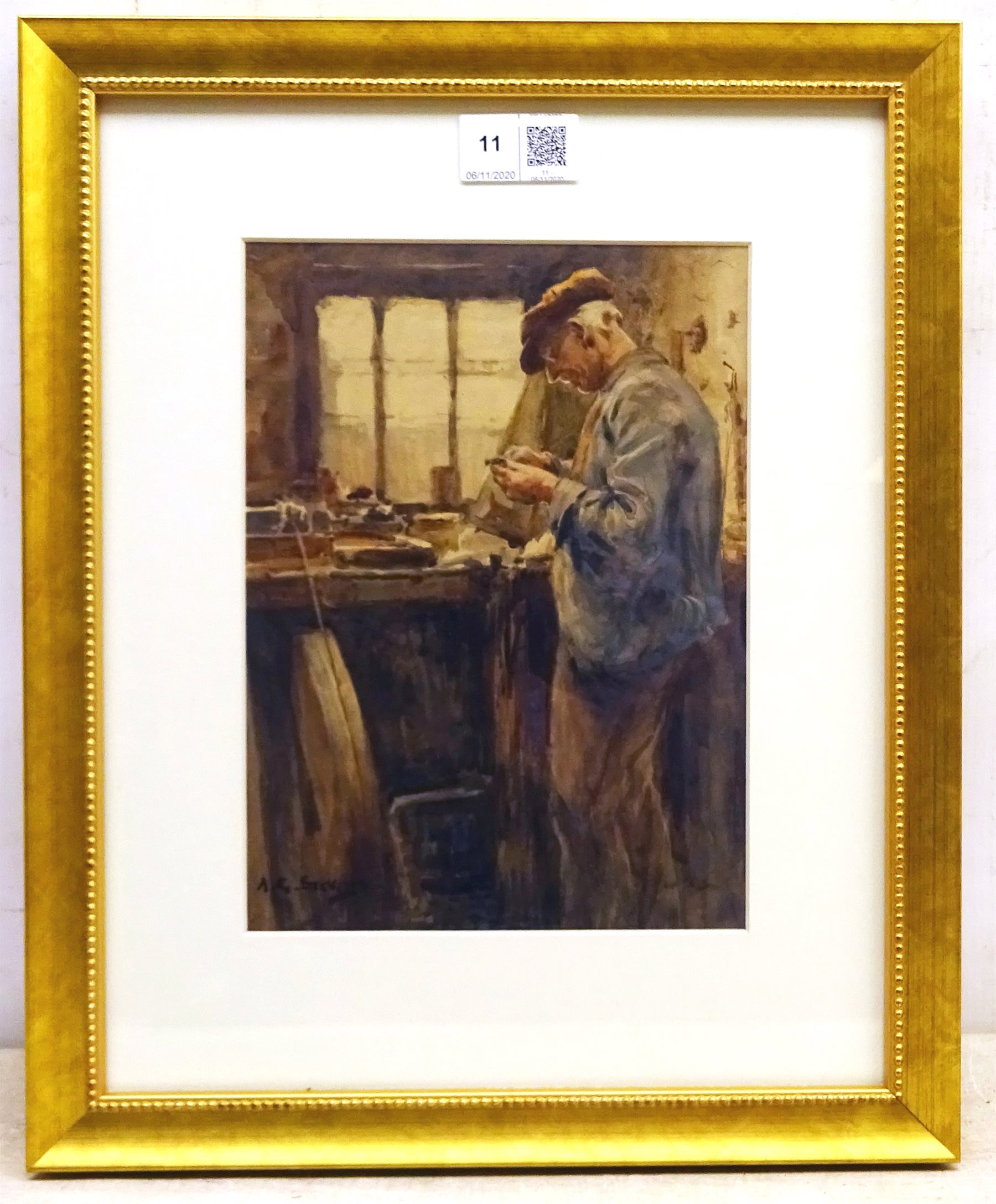 Albert George Stevens (Staithes Group 1863-1925): A Whitby Jet Worker, watercolour signed 30cm x 16cm