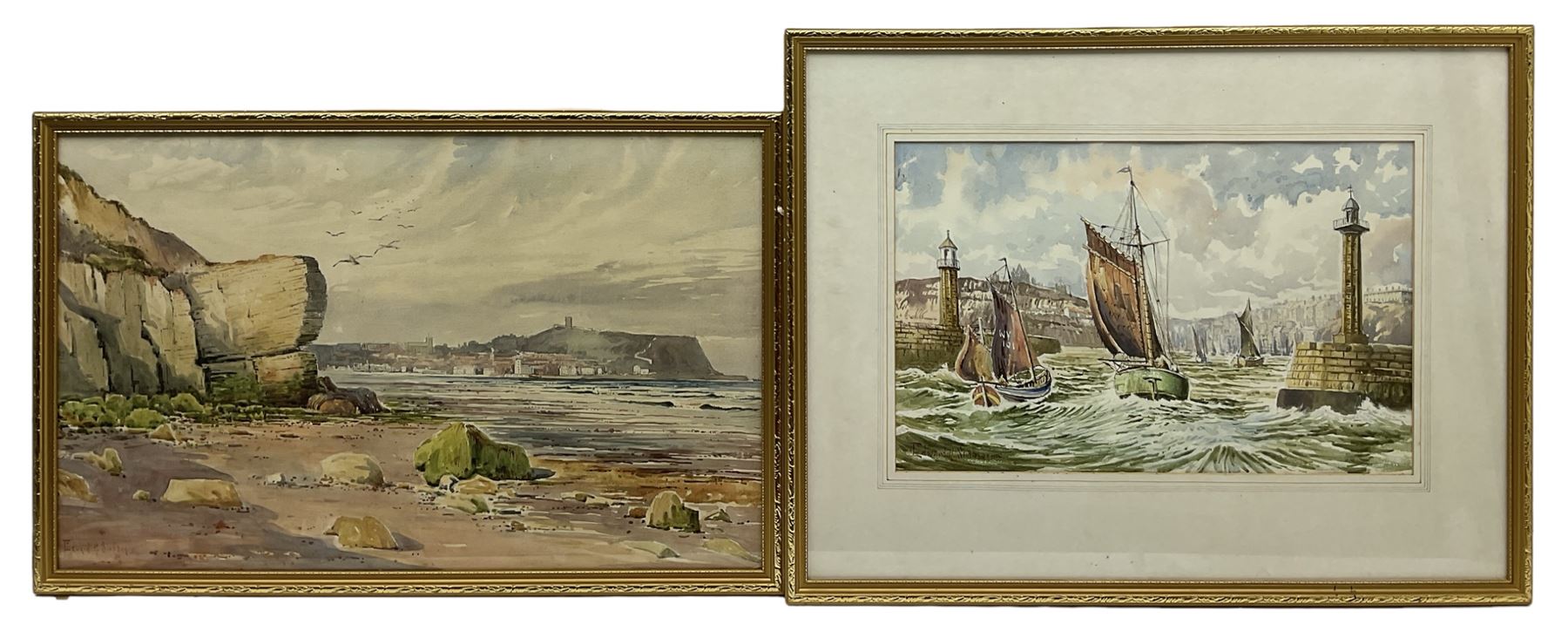Edward H Simpson (British 1901-1989): Scarborough South Bay and Whitby Harbour, two watercolours signed max 38cm x 60cm (2)