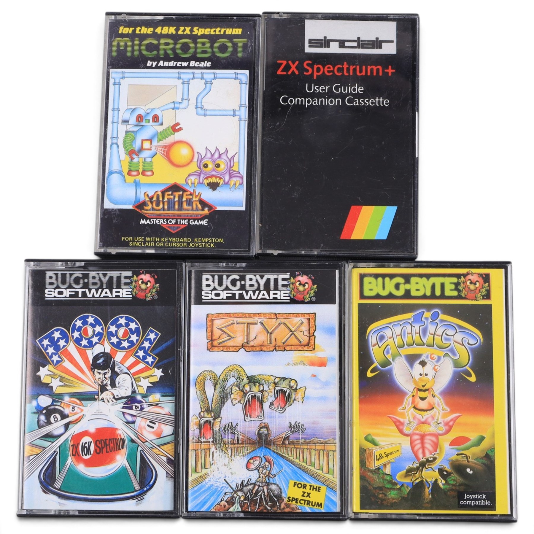 Sinclair ZX Spectrum + personal computer with Spectravideo joystick and games including Pool, Styx, Antics, Microbot, Trivial Pursuit, Scrabble and a six-game Value Pack, all boxed