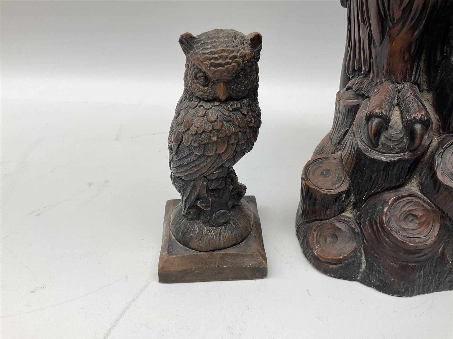 Three Priory Castings composite figures of owls, largest example H40cm