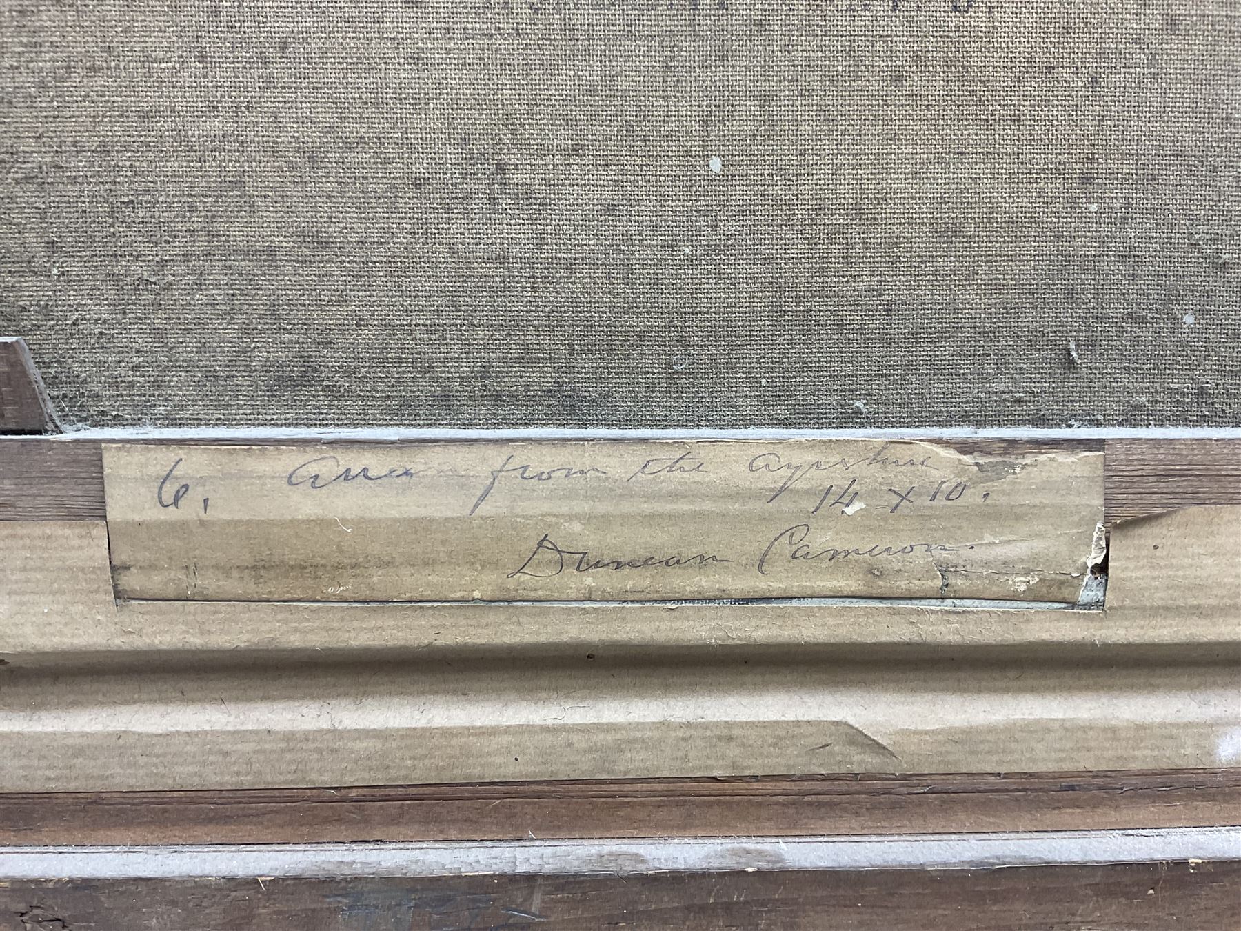 Duncan Cameron (Scottish 1837-1916): 'Arran from the Ayrshire', oil on canvas signed, original title label verso 24cm x 34cm 
Provenance: private collection, purchased John Swan Limited Auctioneers 28th November 2013 Lot 46