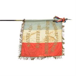 French Reserve of Non-commissioned officers association banner, in blue red and white silk with inscription 'Union Regional Des Sous-Officers De Reserve 17e Region' with bullion fringe borders, wood and brass pole with spearhead finial, L210cm
