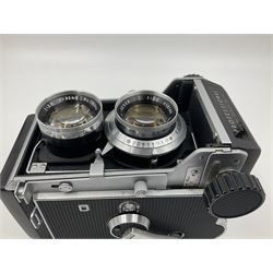 Mamiyaflex C3 TLR camera body, serial no. 215034, with 'Mamiya Sekor 1:2.8 f80mm' lens serial no. 765932