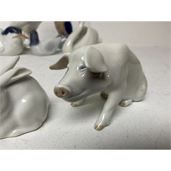 Seven Royal Copenhagen figures, including Arctic tern no 827, Swan no 755, Kingfisher no 2257 etc, together with Royal Copenhagen dish